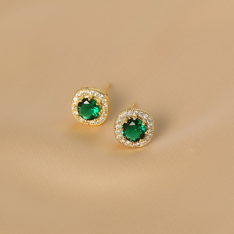 Women's Green Square Diamond Minimalist Basic Retro Emerald Ear Trendy Earrings