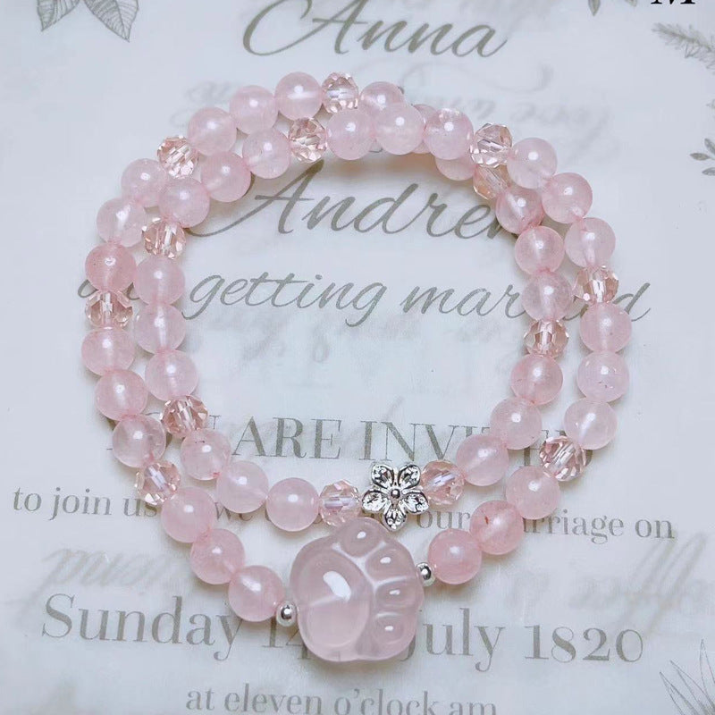 Natural Crystal Pink Double Dropped Cat's Bracelet