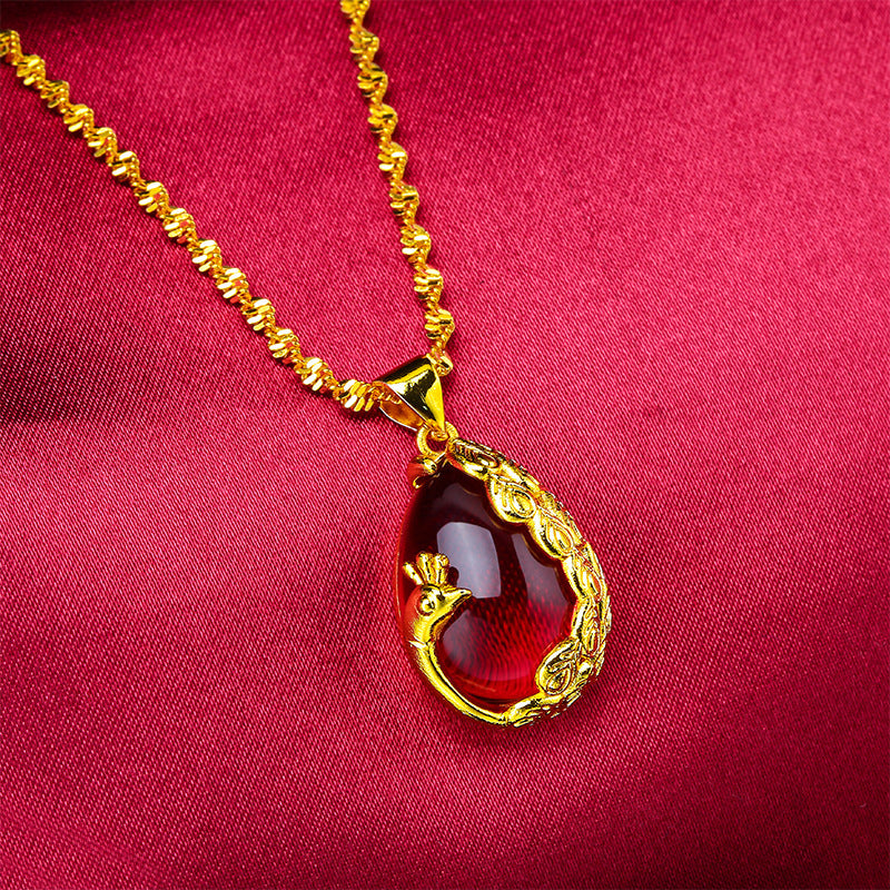 Luxury Imitation Gold Opal Peacock Female Necklaces
