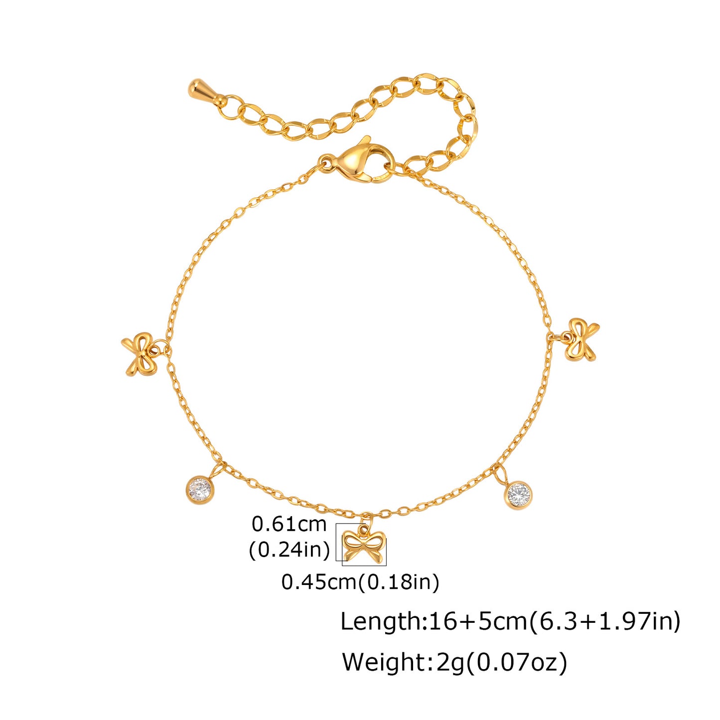 Women's Stainless Steel Flat Cross Chain Zircon Bow Bracelet