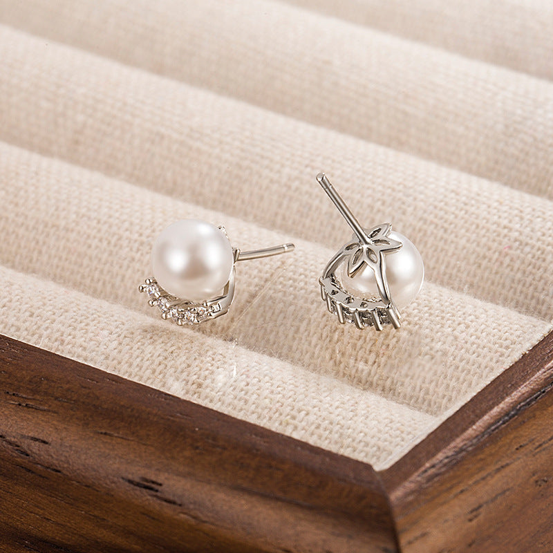 Exquisite Micro Inlaid Zircon Pearl Temperament Earrings