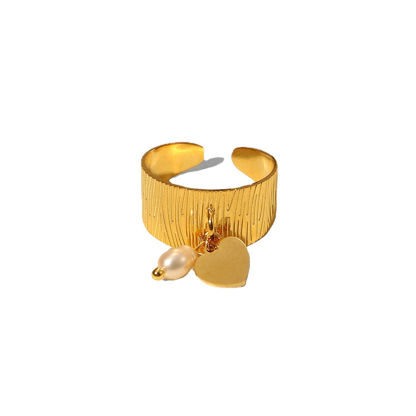 Geometric Independent Packaging Gold Stainless Steel Heart-shaped Pearl Rings
