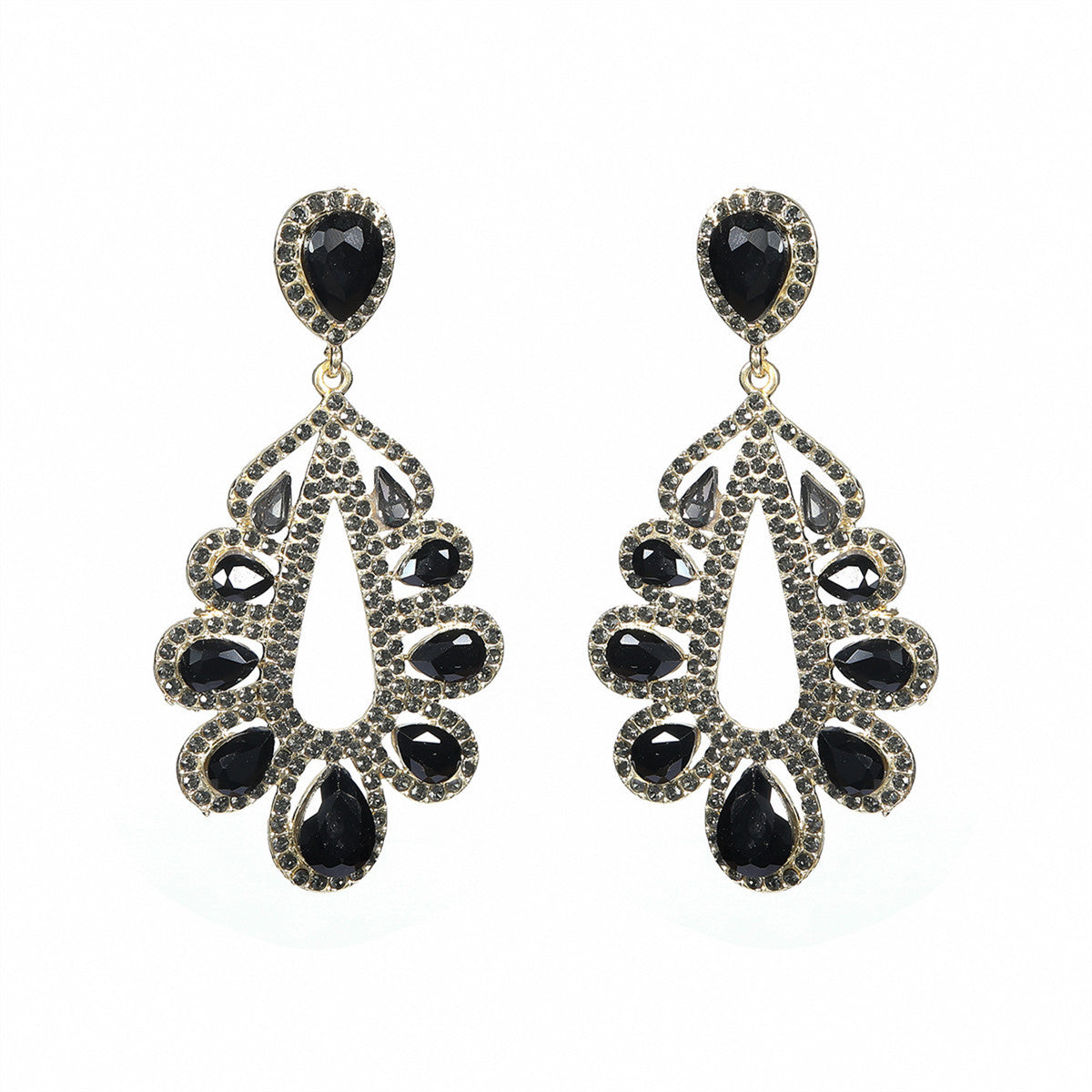 Glass Rhinestone Long Water Drop Female Earrings