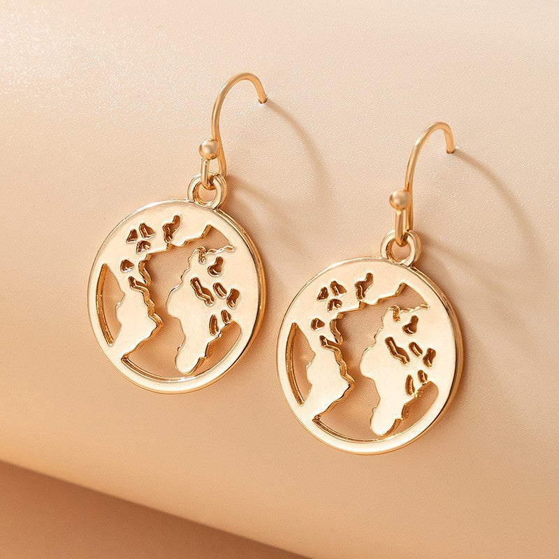 Women's Hollow World Map Ornament Eardrops Ear Earrings