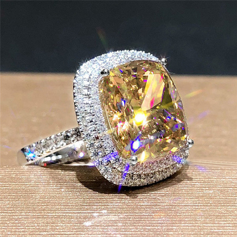 Square Zircon Full Diamond Light Luxury Elegant Rings