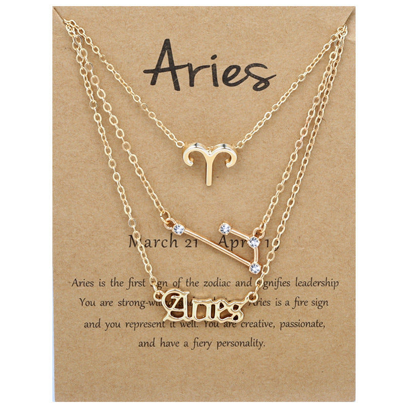 Constellations Suit Retro Alphabet Symbol Diamond Necklaces