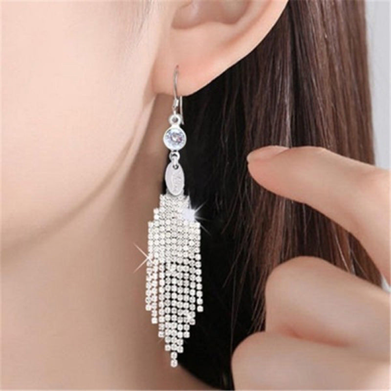 Women's Sier Light Luxury Long Tassel Exaggerated Earrings