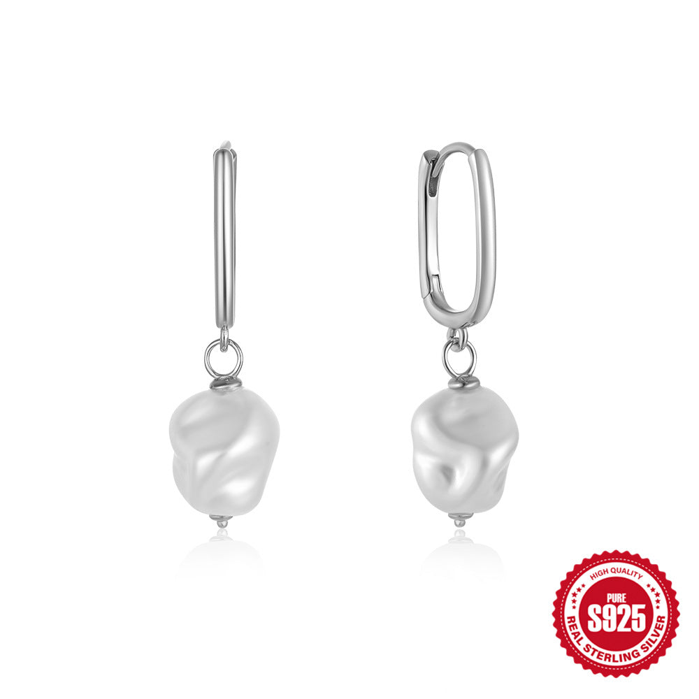 Women's Sterling Sier U-shaped Shaped Pearl Ear Earrings