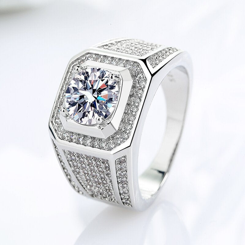 Men's Carbon Diamond Simulation Imitation Moissanite White Gold Plated Domineering Ring