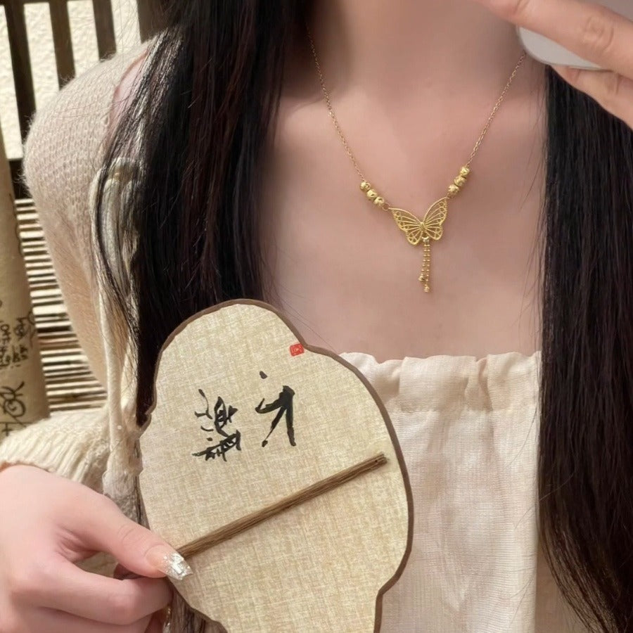 Women's Titanium Steel Butterfly Tassel Fashion Dignified Hollow Necklaces