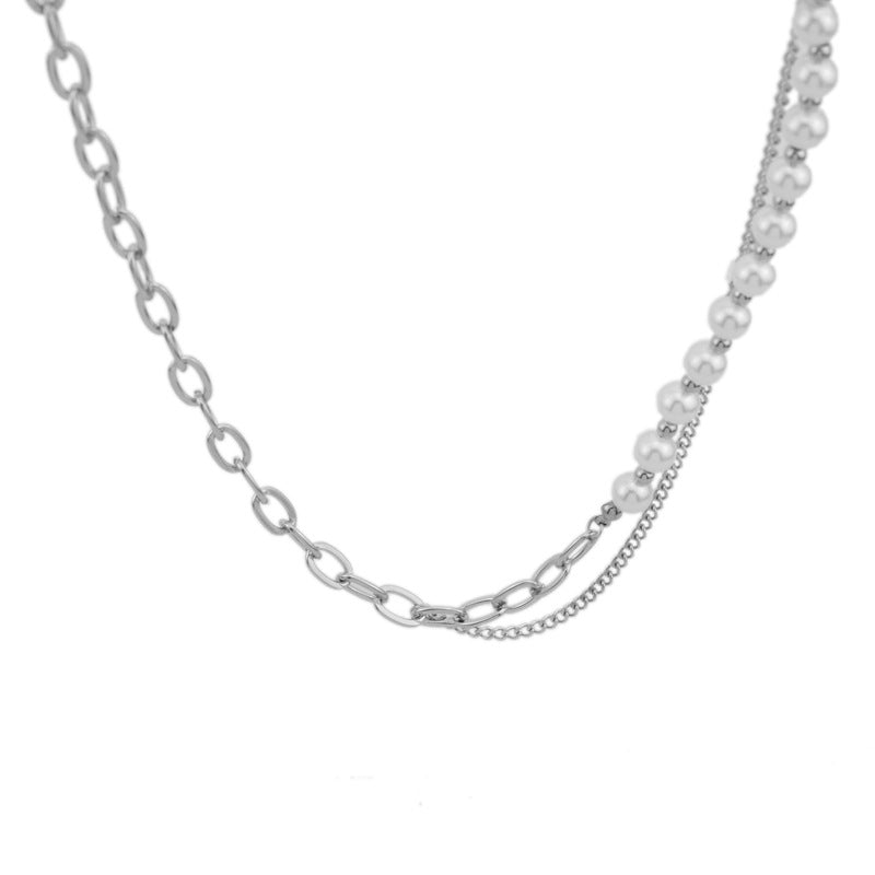 Women's & Men's Niche Design Pearl Stitching Chain For Trendy Titanium Steel Necklaces