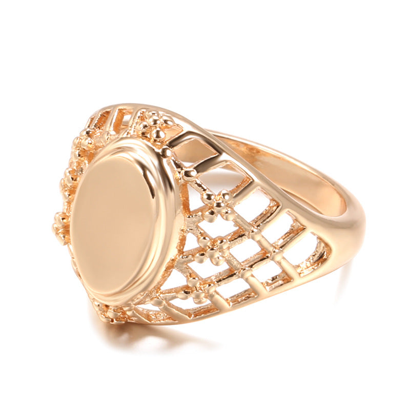 Trendy Copper Plated Real Gold Glossy Oval Fishnet Rose Ring