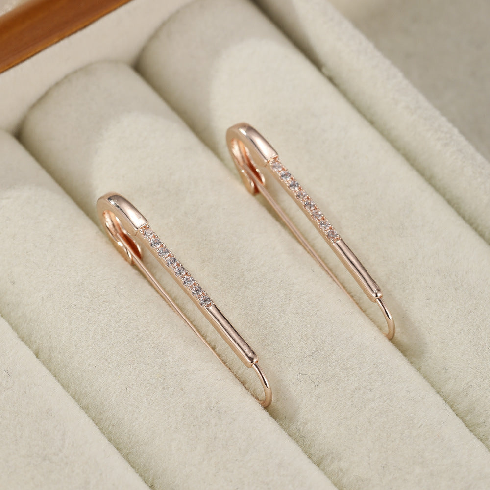 Clip Shape Copper Inlaid Zirconium Korean Earrings