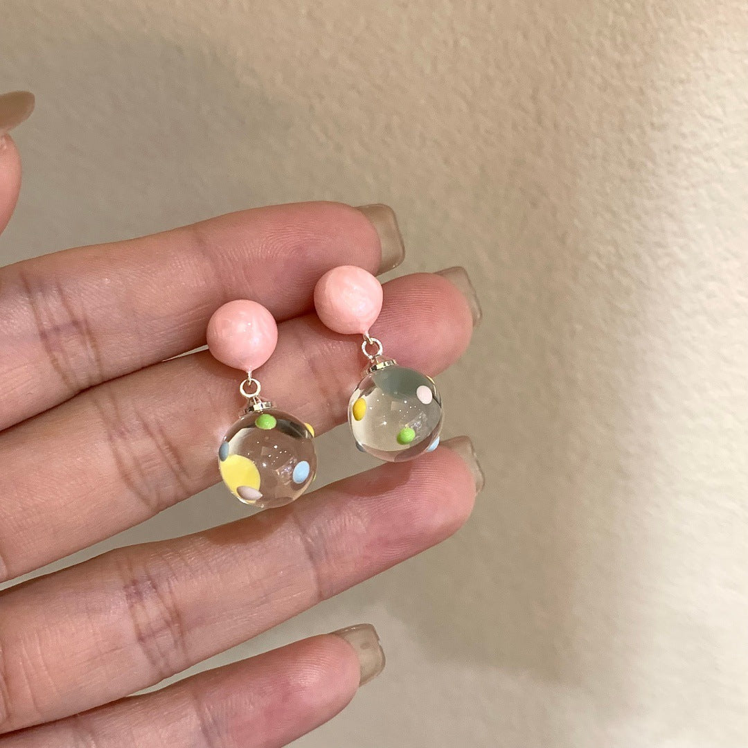 Transparent Polka Dot Tassel Vacation Female Sier Earrings