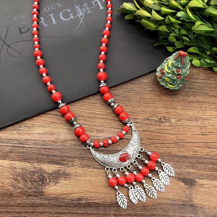Women's Chain Moon Flower Colorful Beads Headdress Necklaces