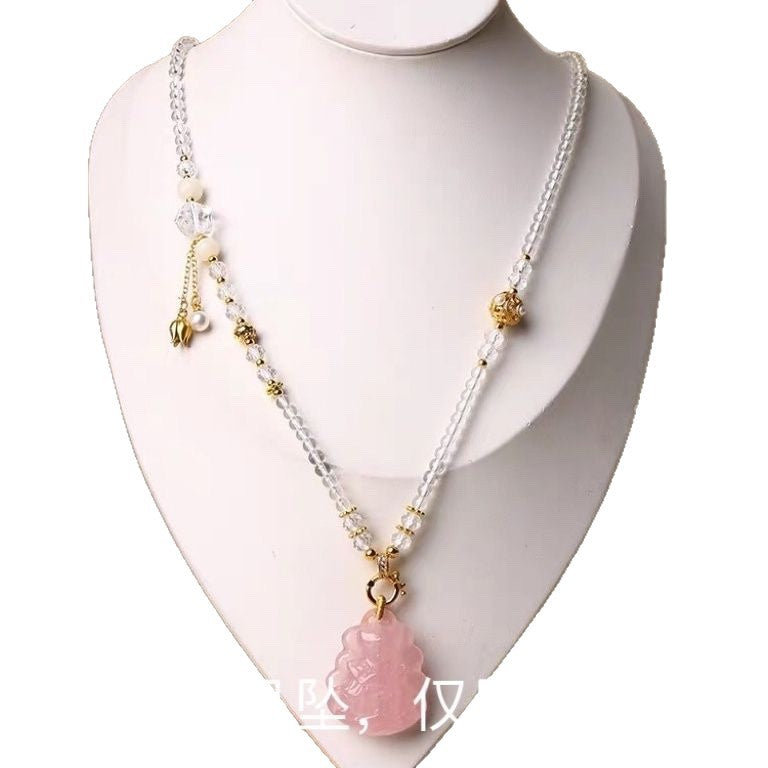 Tega Thai Amulet Chain Crafts Rope White Crystal Adjustable Buckle Necklace