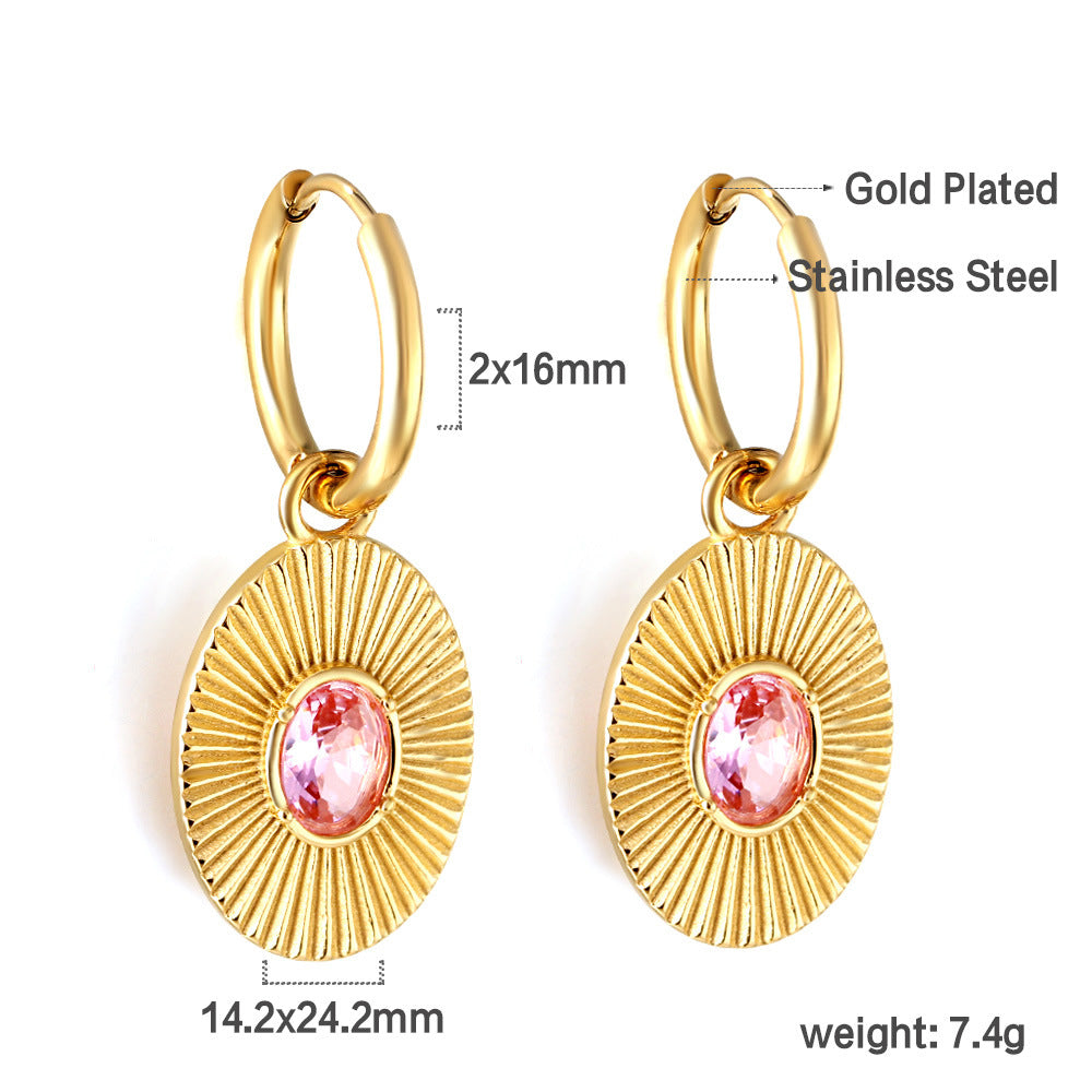 Metal Texture Round Fan-shaped Geometric Stainless Earrings