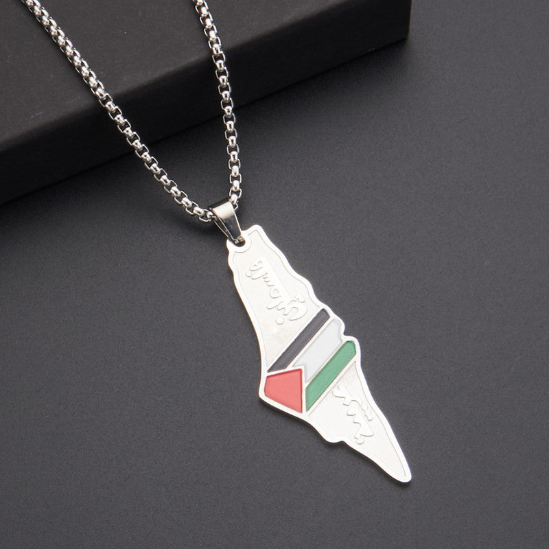 Oil Dripping Vintage Palestine Map Stainless Steel Necklaces