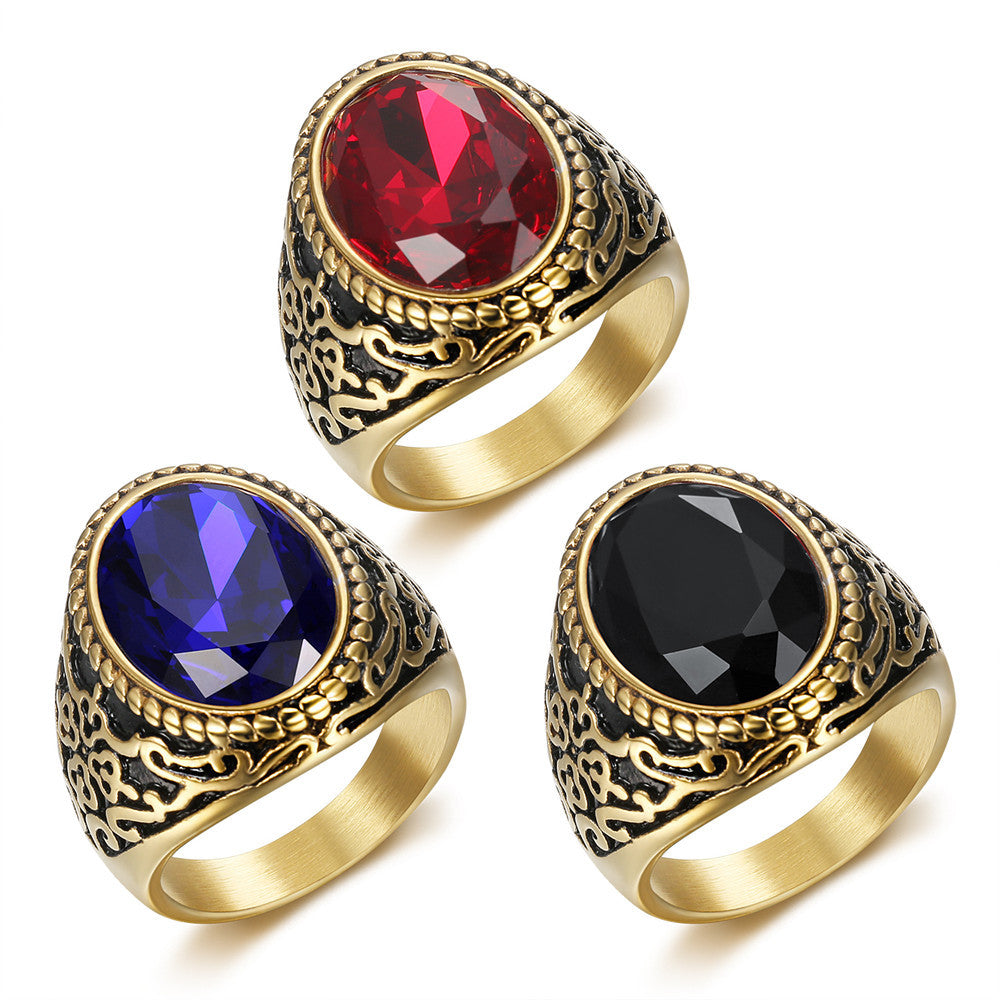Men's Classic Fashion Trendy Diamond Gemstone Titanium Ring