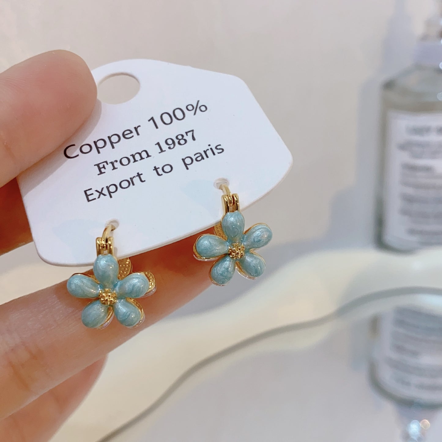 Gold-plated Fashion Blue Color Collection Enamel Earrings