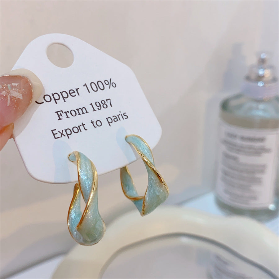 Gold-plated Fashion Blue Color Collection Enamel Earrings