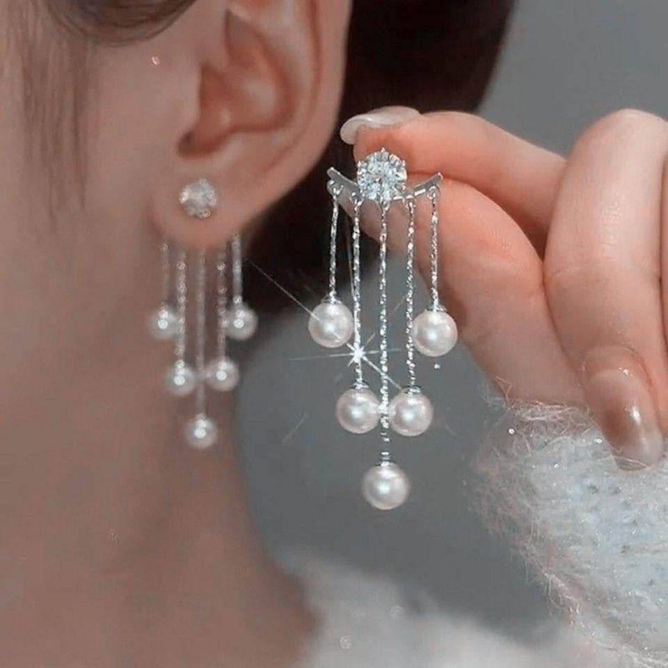 Women's Pearl Tassel Light Luxury Zircon Long Elegant Fashion Rings