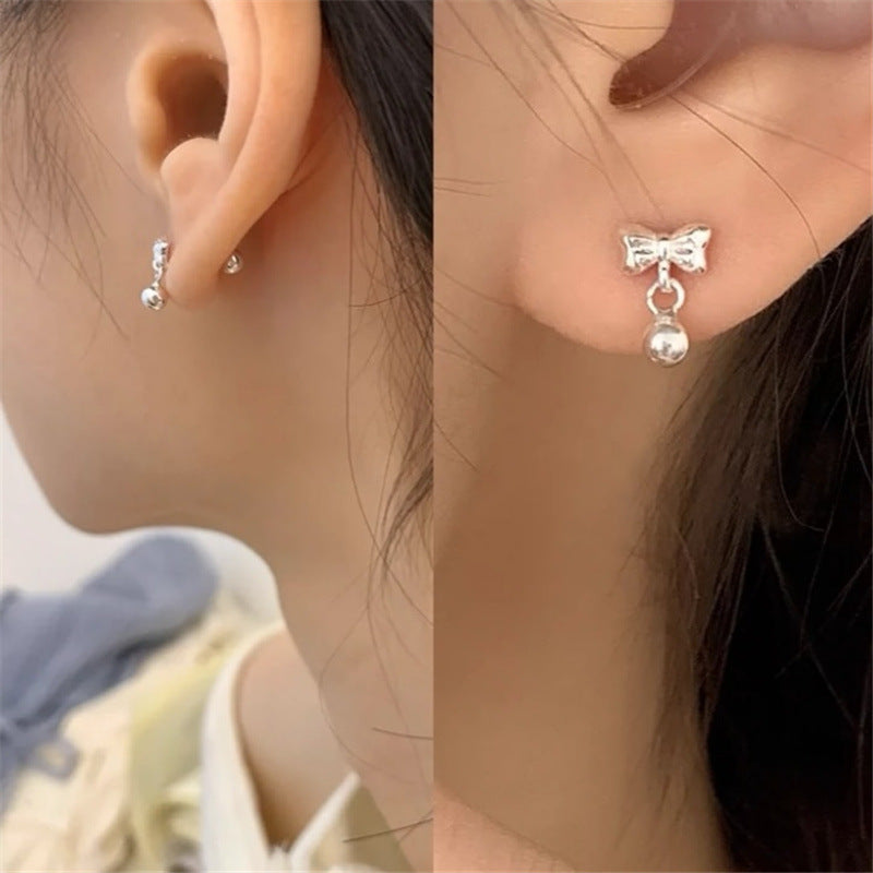 Women's Exquisite Mini Bow Sier Screw Fashion Earrings