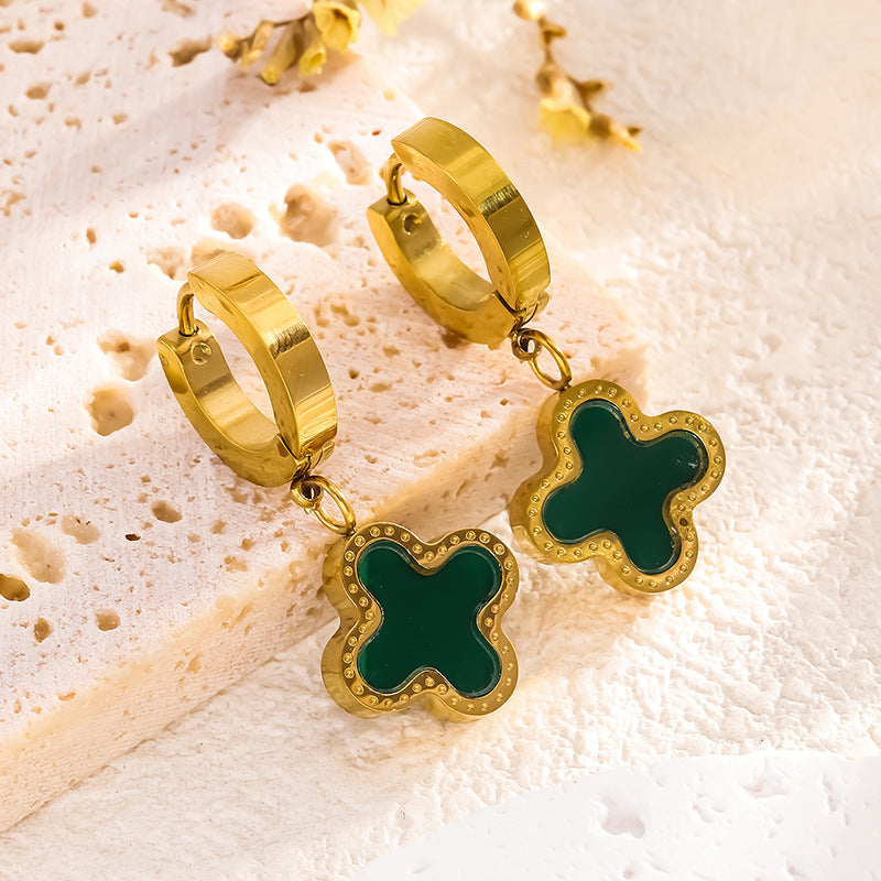 Women's Steel Short Ear Clip Lucky Four-leaf Clover Simple Light Luxury Earrings