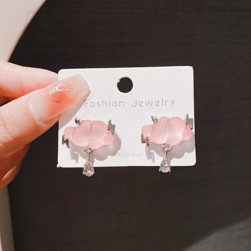 Women's Sier Needle Cloud Zircon Light Luxury Ear Rings