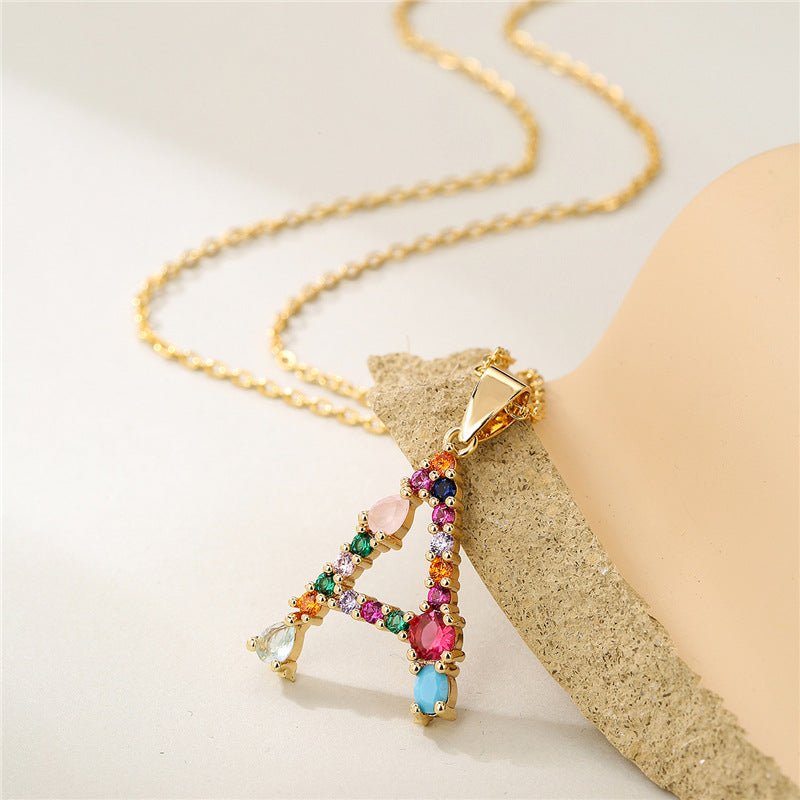 Letter Mixed Colored Gem Inlaid Clavicle Chain Necklaces