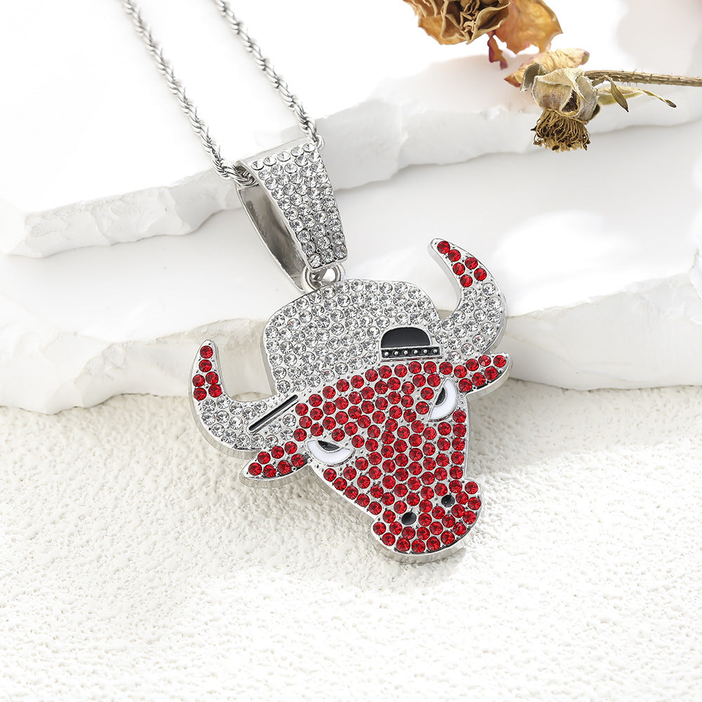 Women's & Men's Personality Fashion Diamond Domineering Bull Head Necklaces