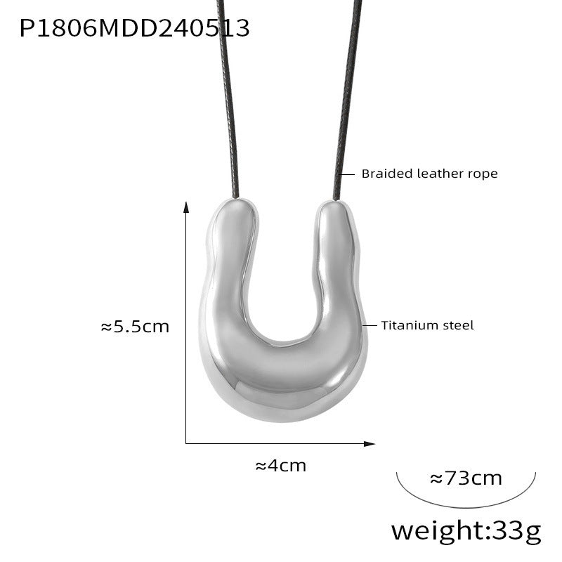 Woven Leather String Ornament Irregular U-shaped Horseshoe Shape Titanium Necklaces