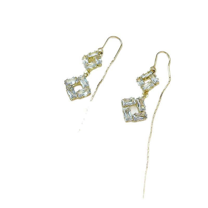 Women's Geometric Square Lines Fashion Simple Diamond Tassel Temperament Ear Line