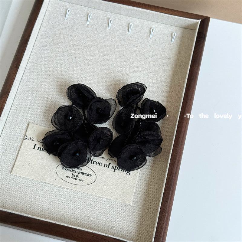 Style Flowers Gentle Vacation Mesh Petal Female Fresh Eye-catching Earrings