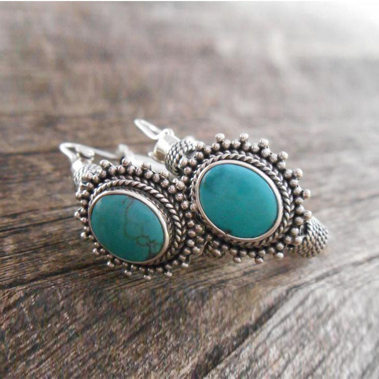 Fashion Vintage Turquoise Bohemian Style Oval Earrings