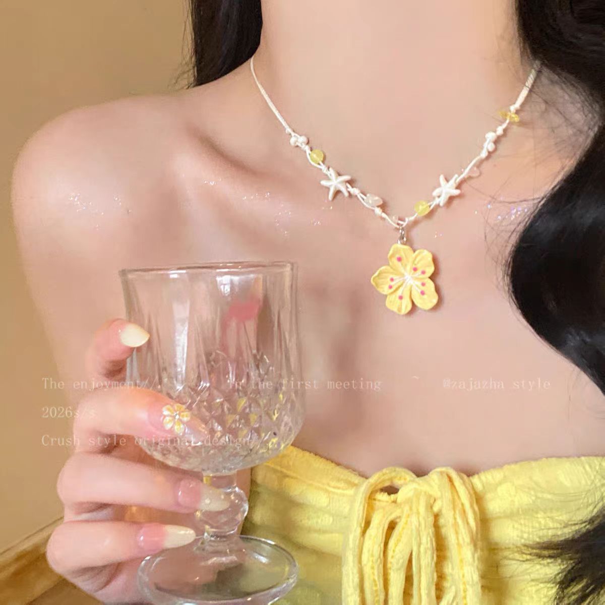Sweet Colorful Flower Beaded Female Summer Dopamine Niche Atmosphere Clavicle Necklace