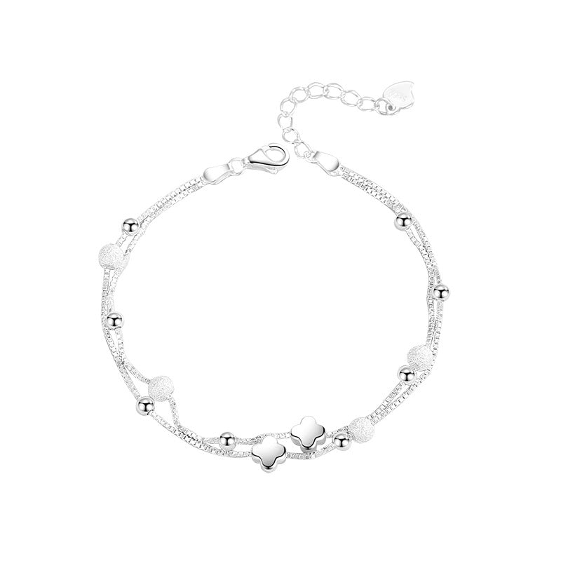 Women's Sterling Sier Clover Sliver Beads Korean Bracelets