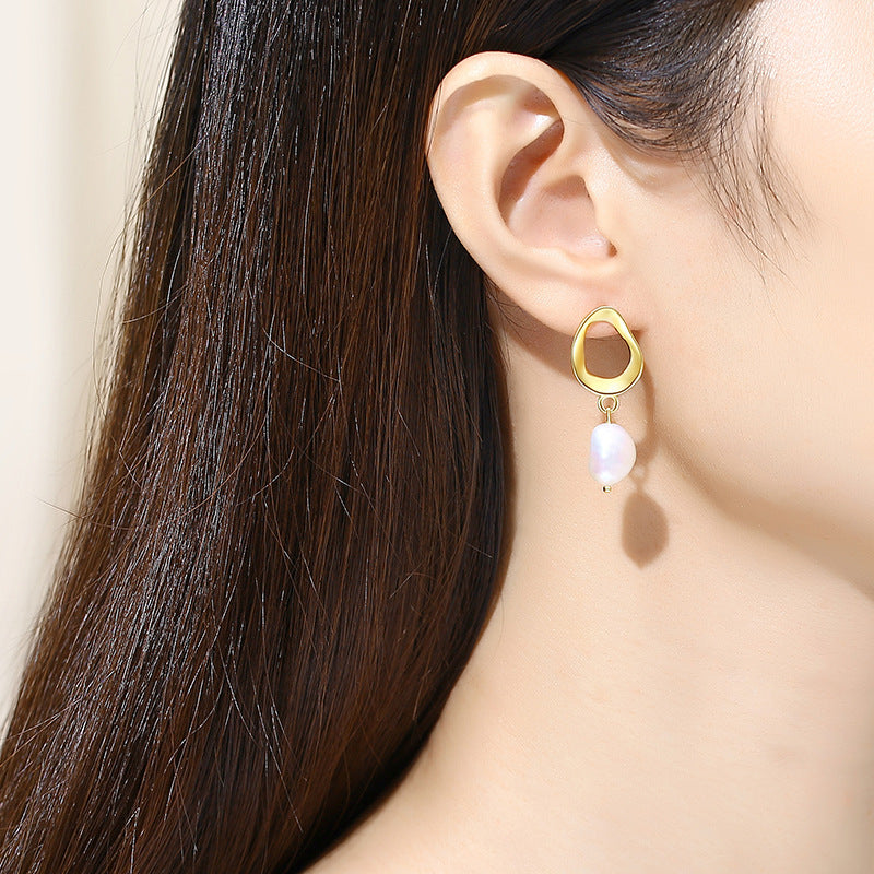 Unique Geometric Pearl Baroque Freshwater Temperament Earrings
