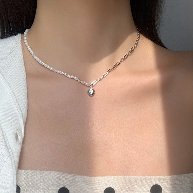 Imitation Pearl Asymmetric Stitching Clavicle Chain Necklaces