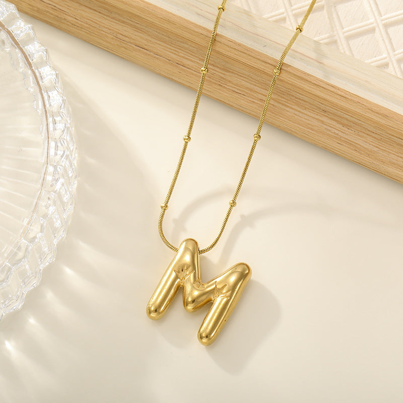 Women's Trendy Bubble Letter Colorfast Titanium Steel Design Pendants