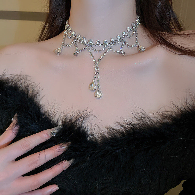 Women's Diamond Water Drop Tassel Light Luxury High-grade Niche Necklaces