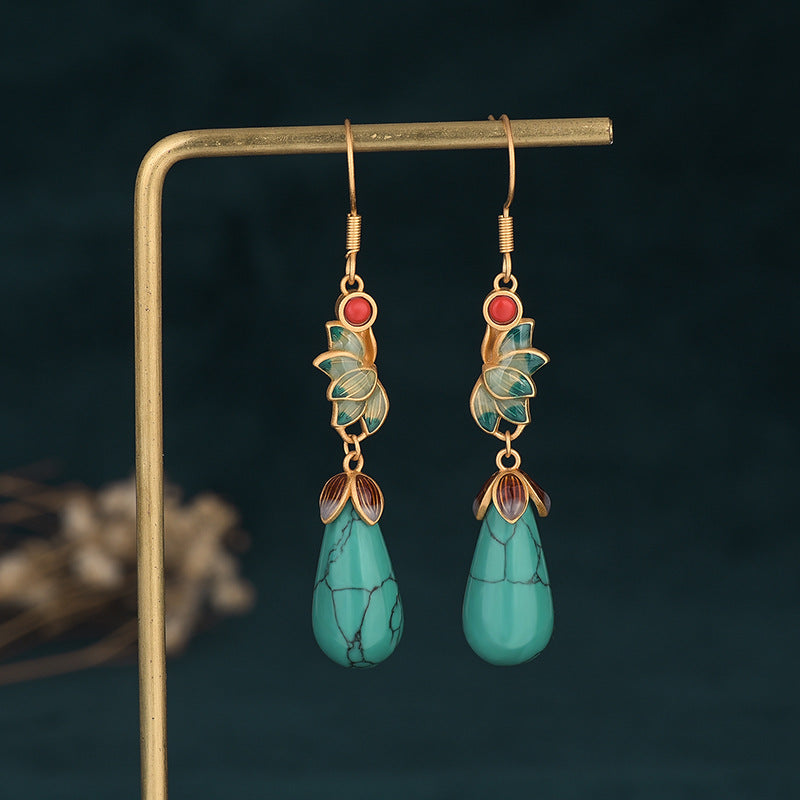 Fashion Vintage Jewelry Enamel Niche Sier Ear Magnolia Earrings