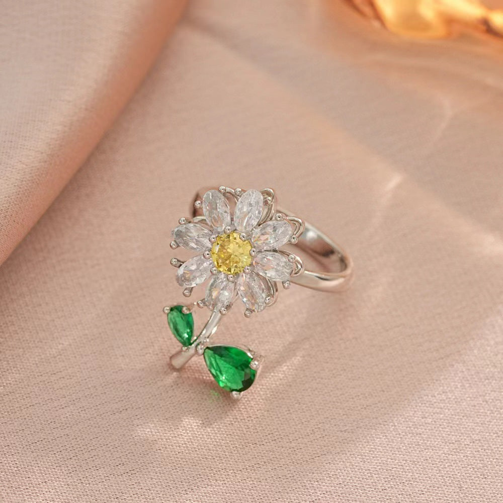 Female Sunflower Diamond Rotatable Suit Clavicle Necklaces