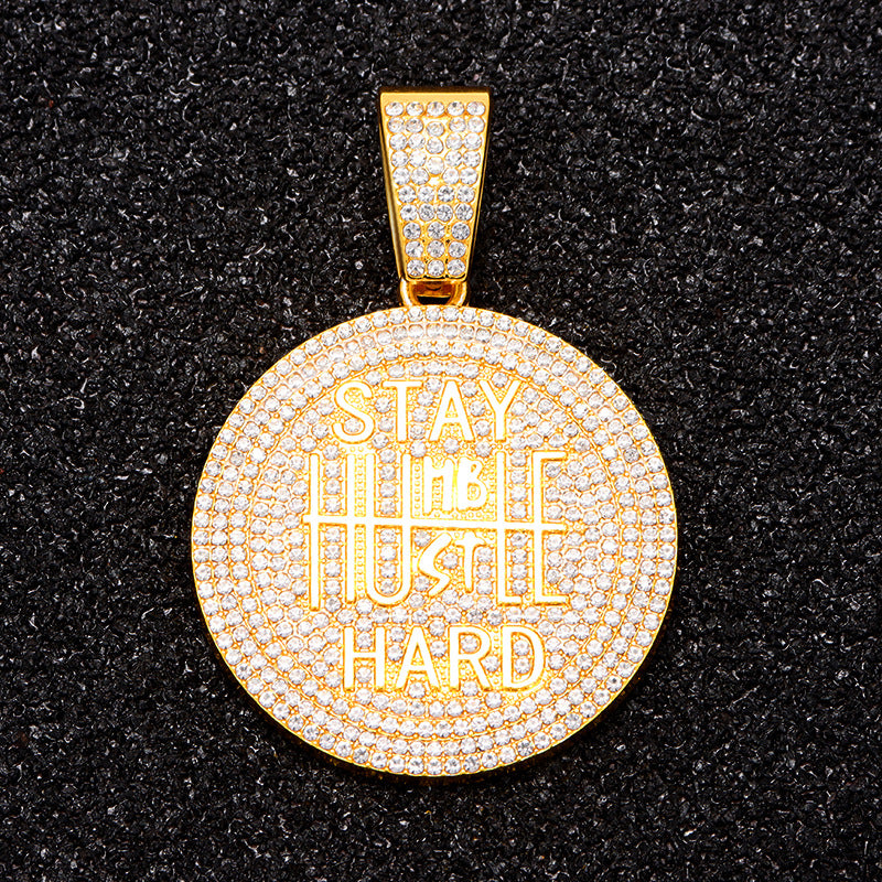Men's Keep Strong Letter Round Plate Full Diamond Necklaces
