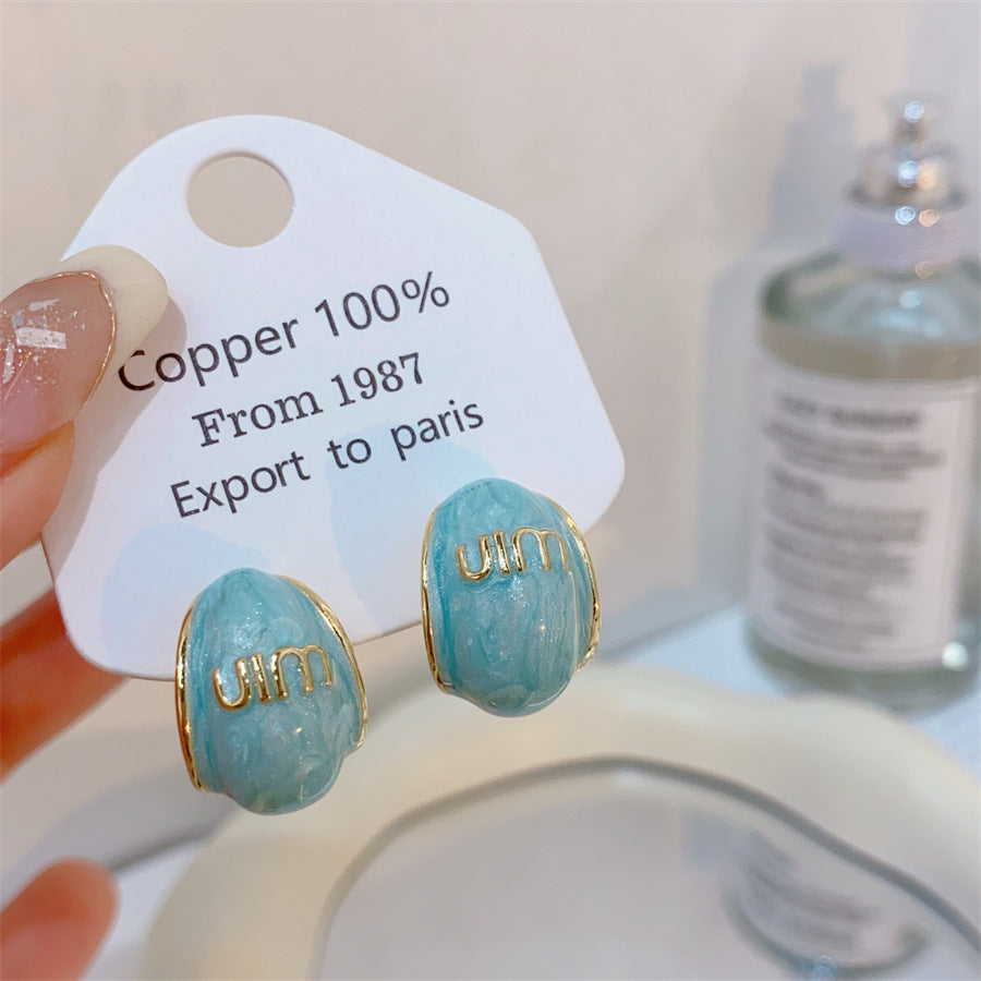 Gold-plated Fashion Blue Color Collection Enamel Earrings