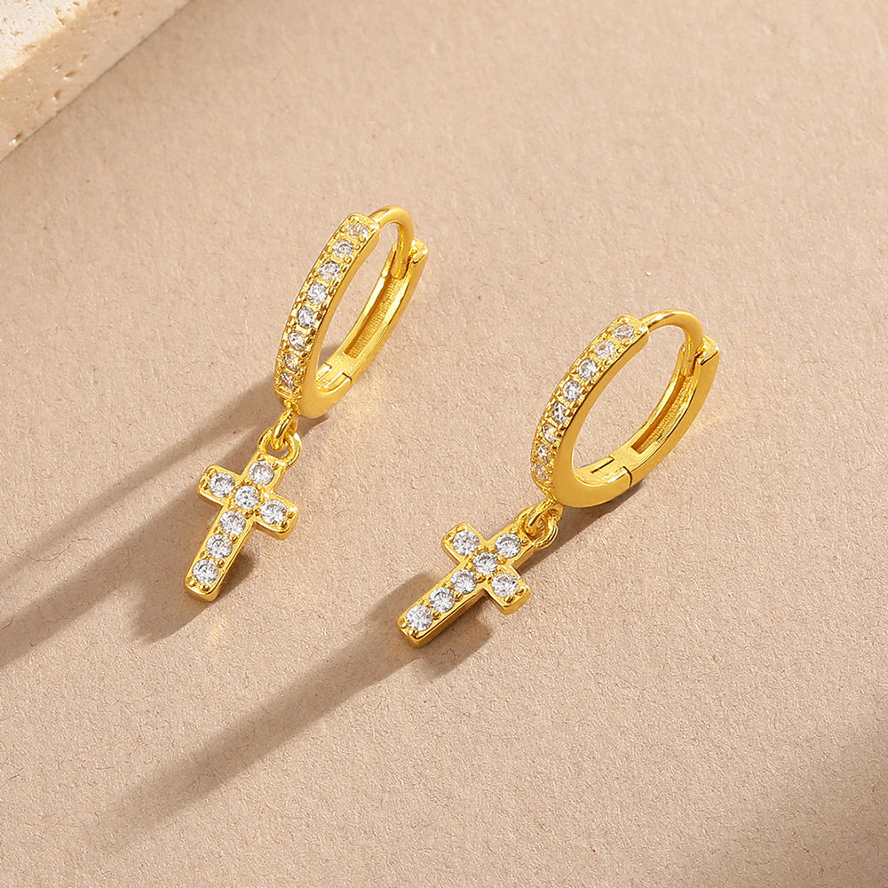 Women's Diamond Cross Ear Clip Personality Gold-plated Earrings