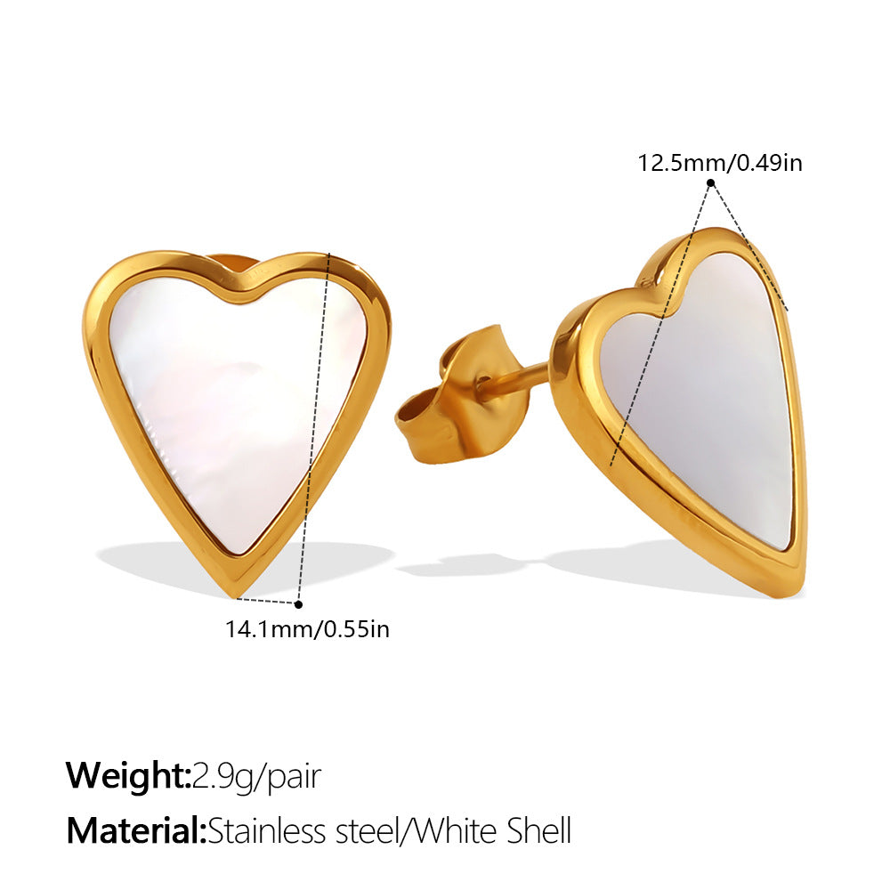 Retro Gold Irregular White Shell Love Heart Fashion Simple Style Stud Earrings