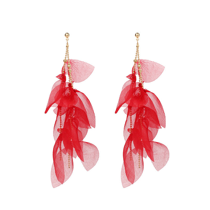 Women's Fabric Handmade Fashion Design Long Fairy Earrings