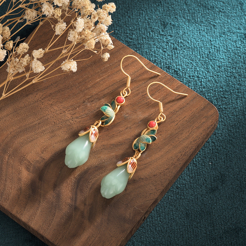 Fashion Vintage Jewelry Enamel Niche Sier Ear Magnolia Earrings