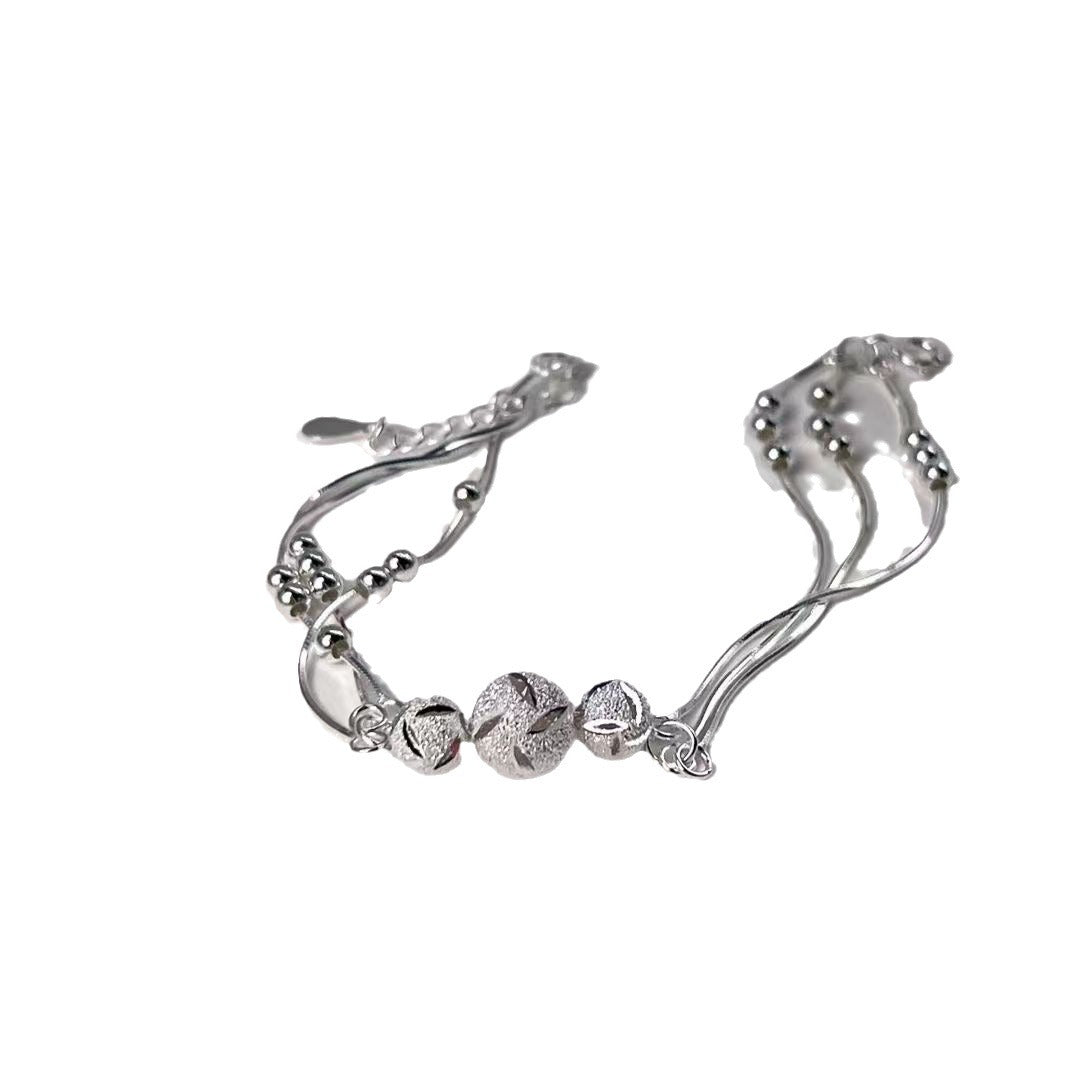 Carved Lucky Beads Sier Plated Summer Niche Bracelet